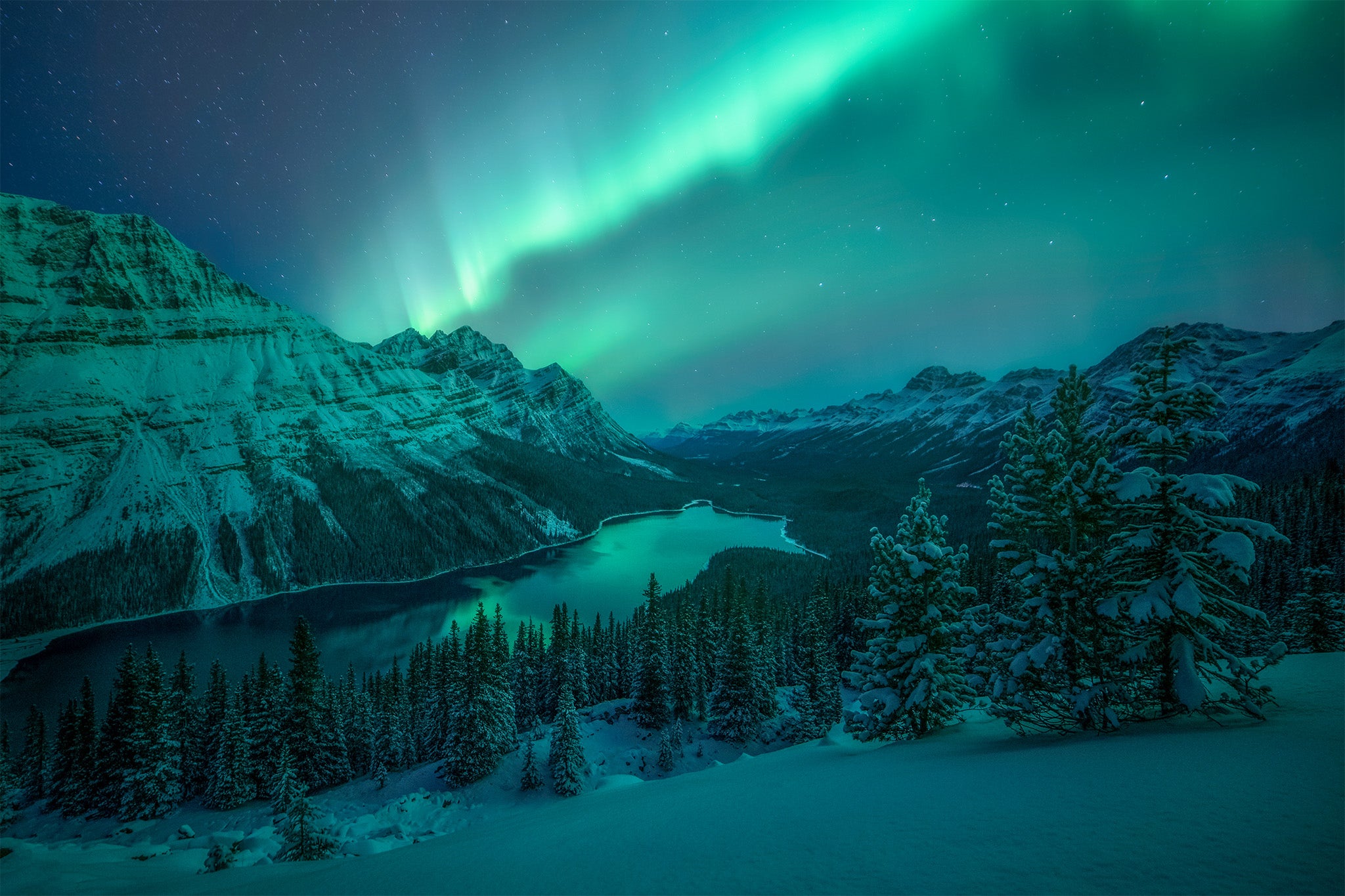 Aurora Borealis Peyto Lake Banff National Park Northern Lights - Fine Art Print by James Andrew