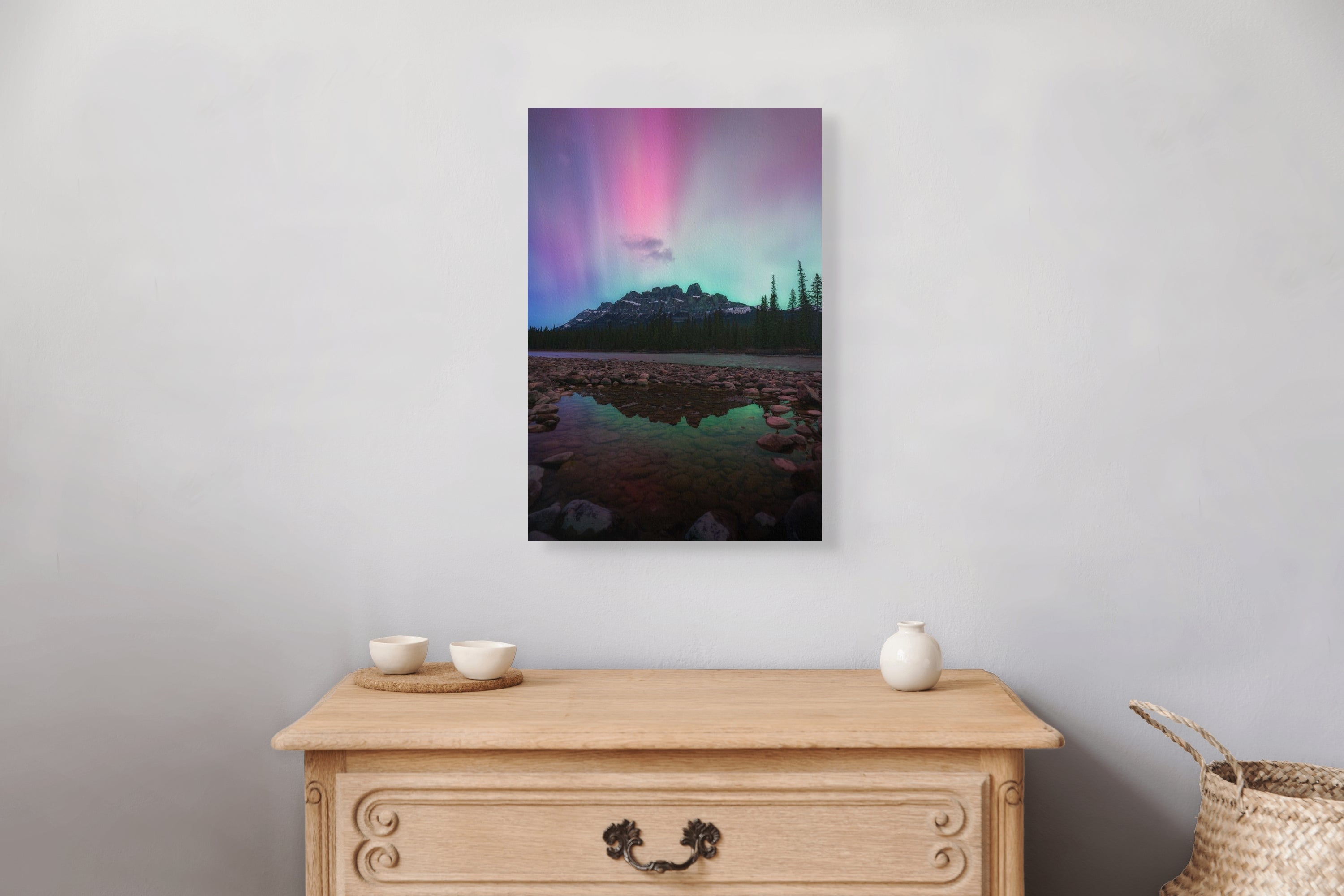 Aurora Over Castle Mountain 12x18 fine art print on wall — Banff National Park wall art by James Andrew