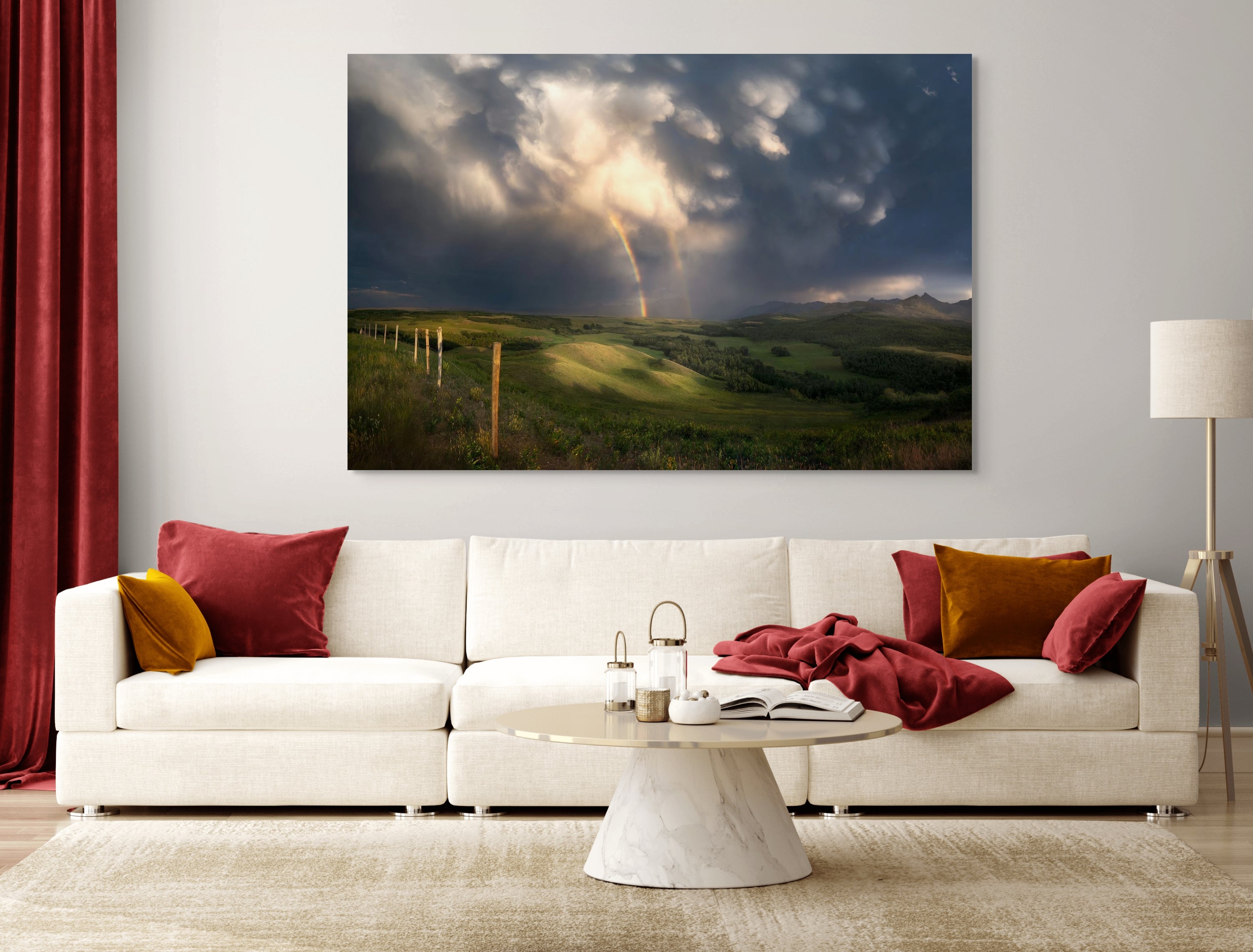 New Beginning fine art print by James Andrew displayed as a large wall art piece in a warm modern living room