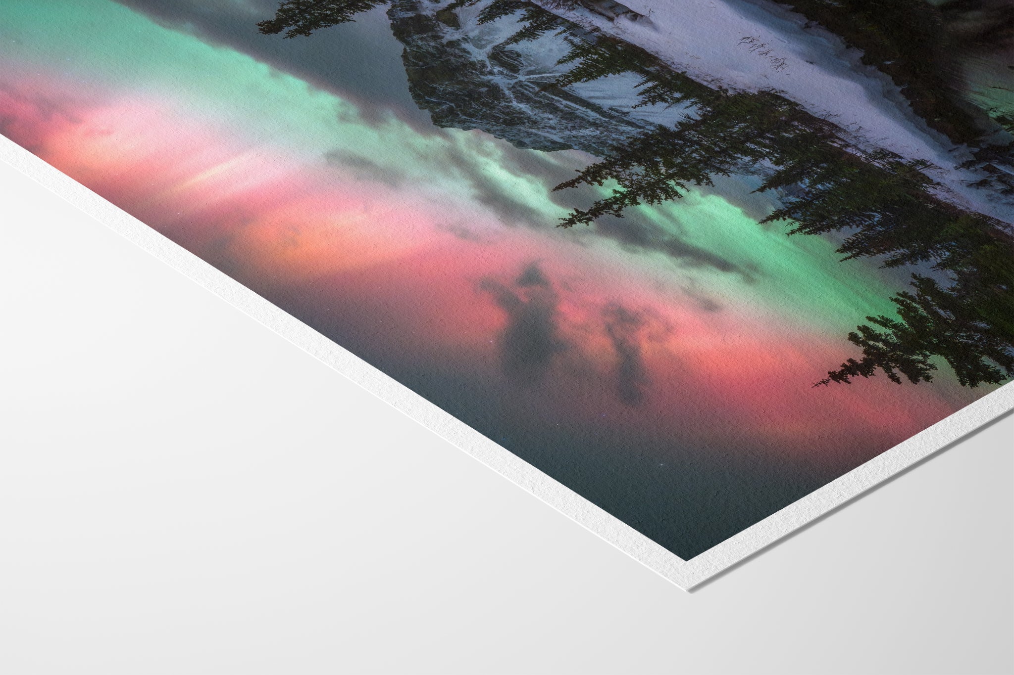 Textured fine art paper aurora over bow lake
