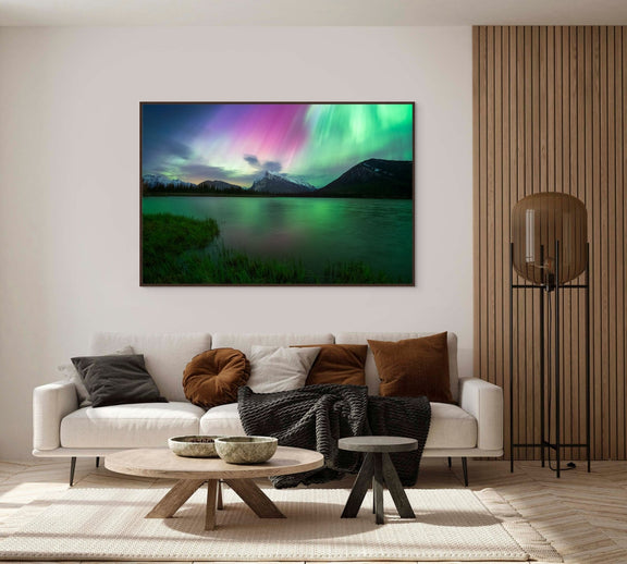 Aurora Over Vermilion Lakes - Floating Frame Canvas - James Andrew Fine Art Landscapes