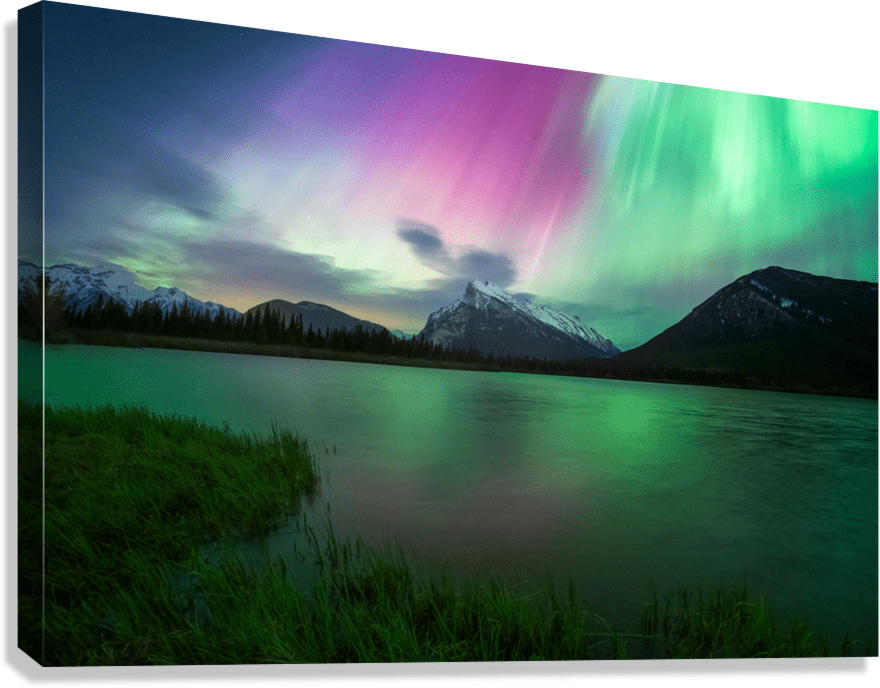 Aurora Over Vermilion Lakes - Floating Frame Canvas - James Andrew Fine Art Landscapes