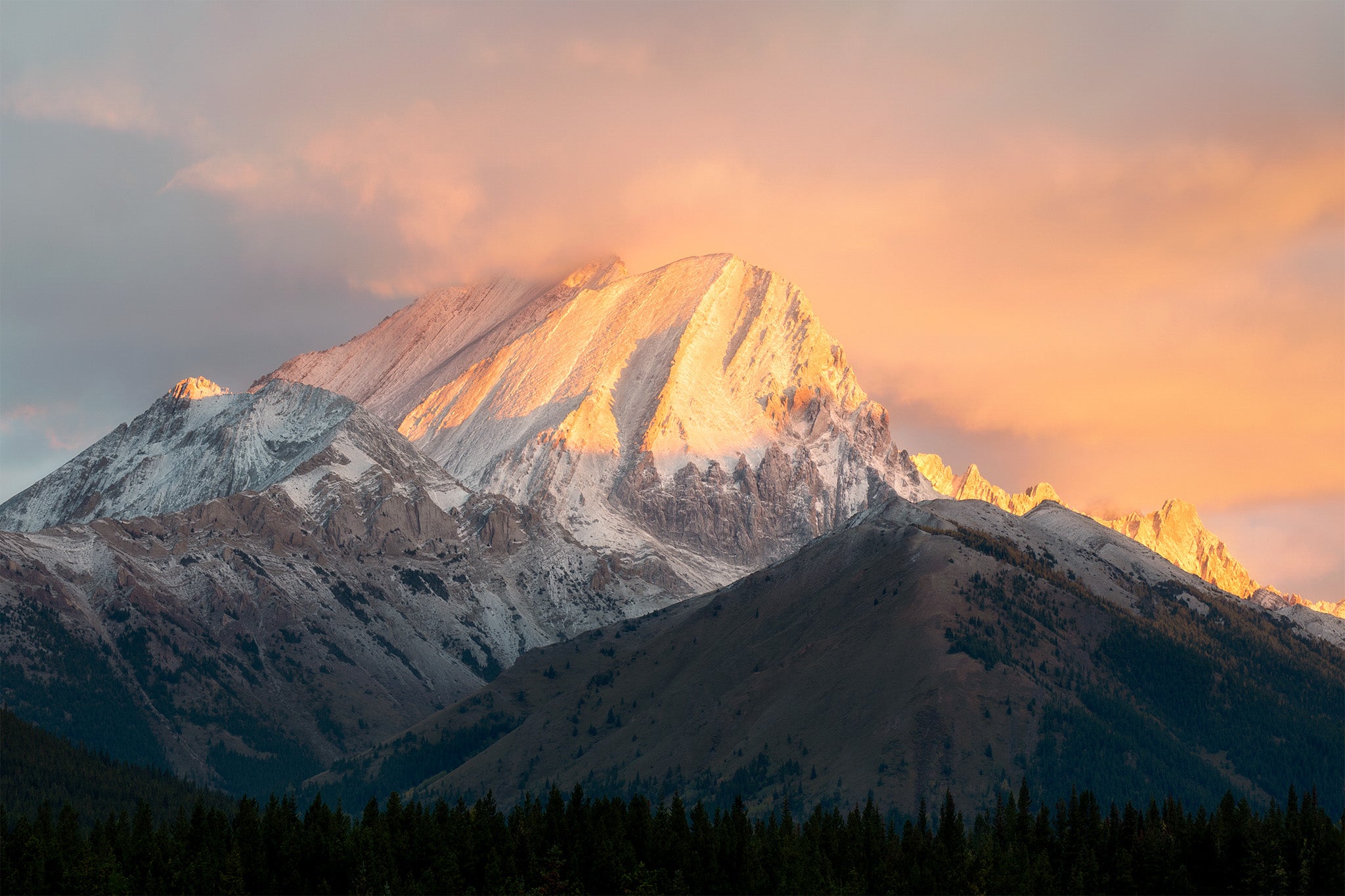 Canadian Rockies Mountain Alpenglow Sunset Alberta - Fine Art Print by James Andrew