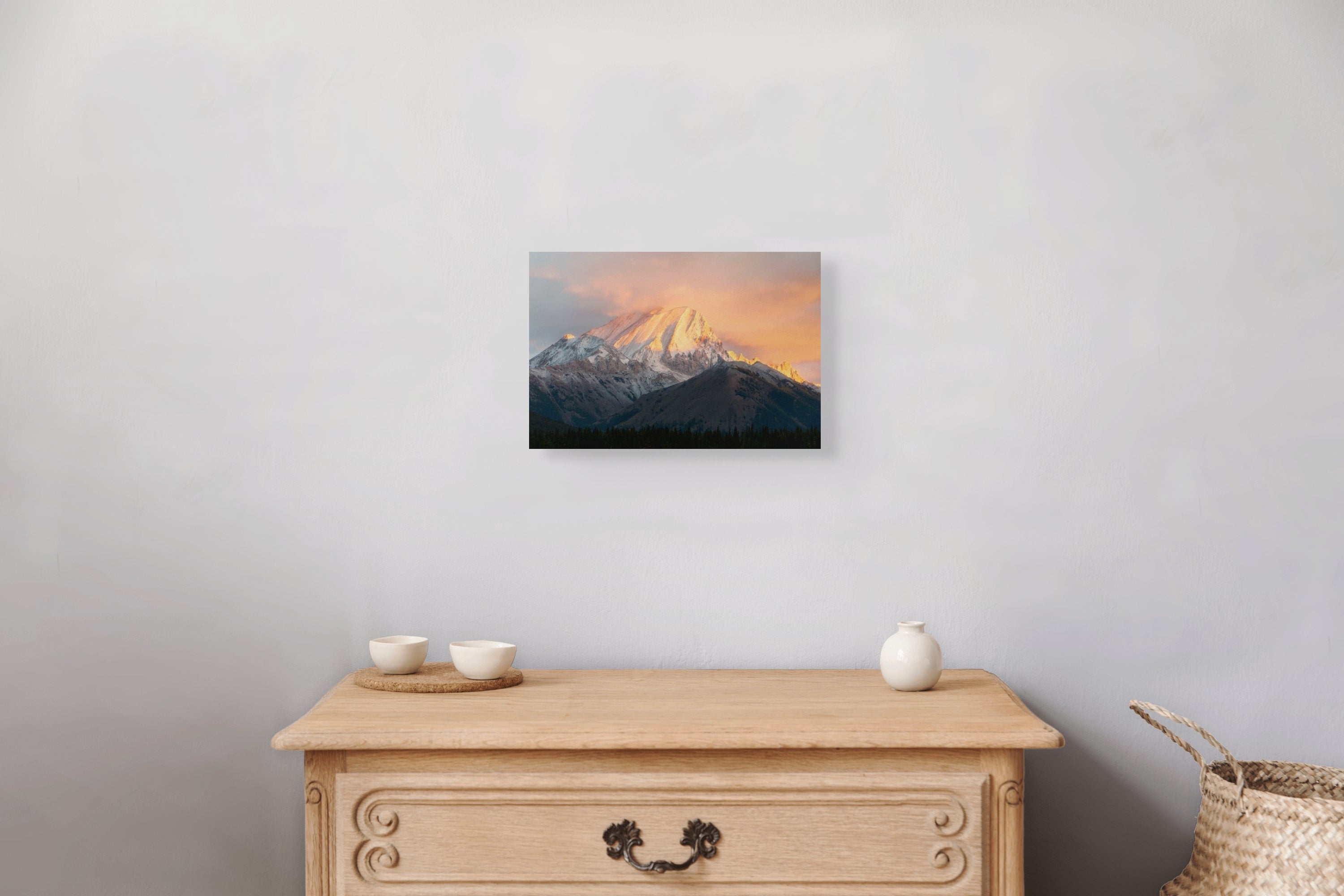 Crowned in Light 8x12 fine art print on wall — Alberta mountain light photography by James Andrew