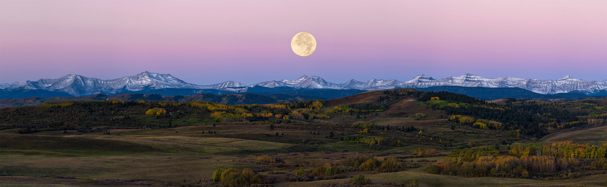 Full Moon Rocky Mountains Alberta Foothills Autumn - Fine Art Print by James Andrew