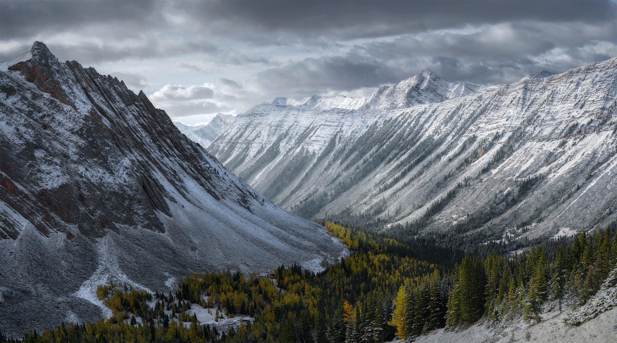 Kananaskis Mountain Valley Autumn Snowfall Alberta - Landscape Photography by James Andrew