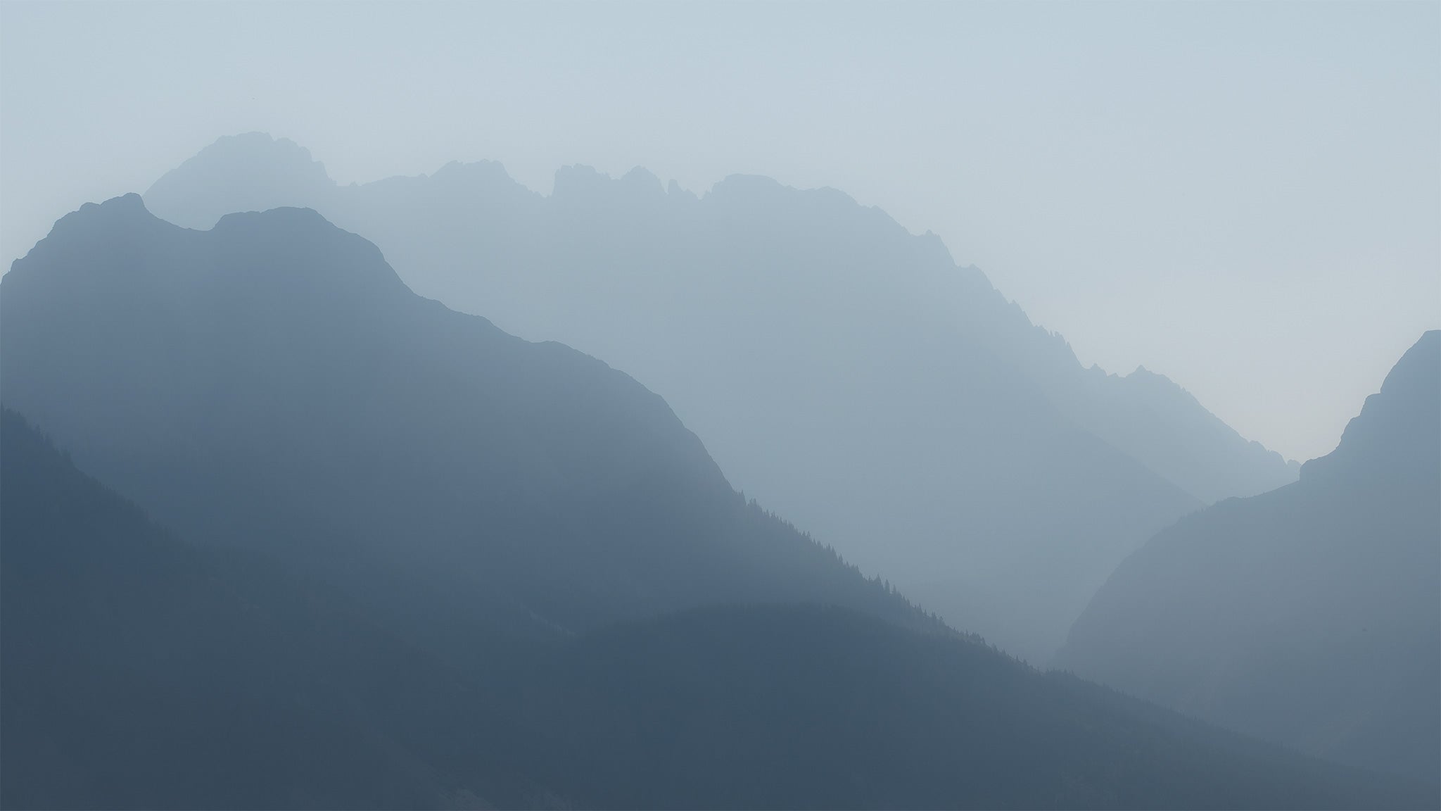 Misty Mountain Layers Canadian Rockies Haze - Landscape Photography by James Andrew